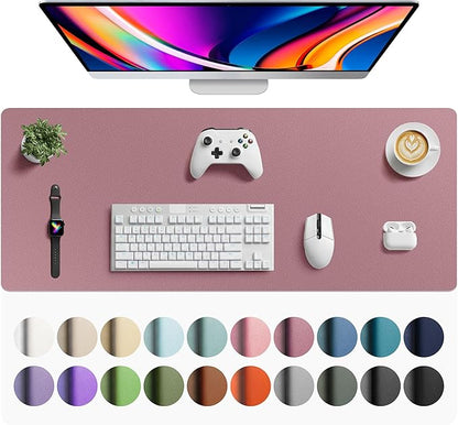 Aothia Faux Leather Desk Mat - Large Mouse Pad, Non-Slip PU Leather Blotter, Waterproof Writing Surface for Office and Home (Dark Pink, 42" x 17")