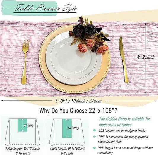 8 Pack Light Pink Cheesecloth Table Runner 22 x 108 inch Gauze Cheese Cloth Table Runner Bulk for Rustic Wedding Baby Shower Birthday Party Boho Table Decor