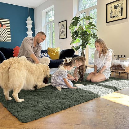 OLANLY 2x3 Machine Washable Small Bedside Rug, Soft Fluffy Shaggy Entryway Throw Rugs for Bedroom, Living Room, Indoor Floor Carpet for Kids Girls and Boys, Home Decor Aesthetic, Olive Green