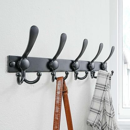 Dseap Coat Rack Wall Mount 2.0 Pro: Heavy Duty 300% Thicker, 16" Stud Mount, Stainless Steel Wall Coat Hooks Hanger for Clothes Jackets Hats Entryway Closet, MaxStrong Series, Black, Pack of 2
