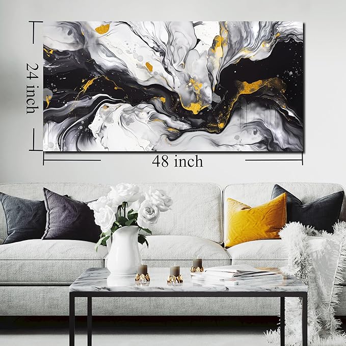Alsingbago Large Abstract Canvas Wall Art for Living Room Bedroom Black and White Picture Ink and Wash Style Prints for Home Office Decoration Size 24x48 Ready to Hang