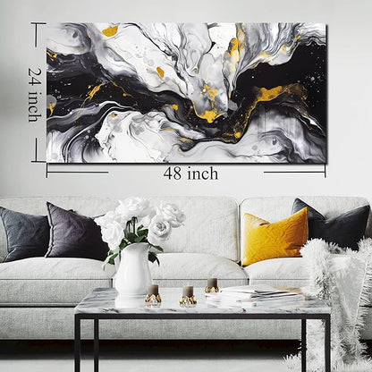 Alsingbago Large Abstract Canvas Wall Art for Living Room Bedroom Black and White Picture Ink and Wash Style Prints for Home Office Decoration Size 24x48 Ready to Hang