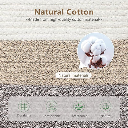 Cotton Rope Storage Basket, 15x10x9 Inches, Woven Basket for Shelves, Clothes, Towels, Books, and Laundry, White Brown (1 Pack)