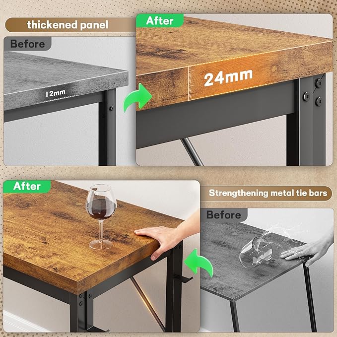L Shaped Desk with 0.95 Inch Thicker Desktop & Storage Bag, Computer Desk with Power Outlets & Lights, Reversible Gaming Desk for Home Office, Corner Desk, Study Room, Living, Bedroom, Brown