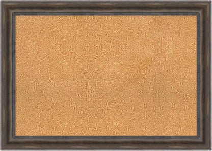Amanti Art Natural Cork Board for Wall, 29x41 Vision Board with Brown Wood Frame, Large Corkboard Office Decor for Home Organization, Rustic Farmhouse Corkboard Pinboard to display items for home