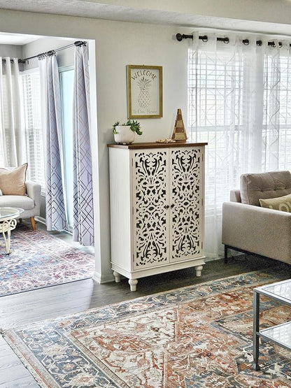 PHI VILLA Tall Accent Cabinet with Doors - Farmhouse Storage Cabinet for Living Room White