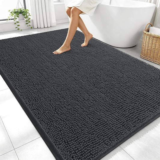 OLANLY Large Bathroom Rugs 70x46, Extra Soft Absorbent Chenille Bath Rugs, Rubber Backing Quick Dry, Machine Washable Bath Mats for Bathroom Floor, Tub and Shower, Home Decor Accessories, Dark Grey