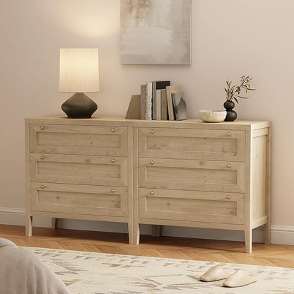 3 Drawers Dresser for Bedroom Set of 2, Farmhouse Closet Storage Organizer with Golden Handles, Wooden Nightstand End Table for Living Room, Bedroom, Entryway, Hallway, Light Oak