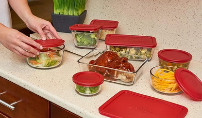 Anchor Hocking Classic Glass Food Storage Containers with Lids, Red, 16-Piece Set