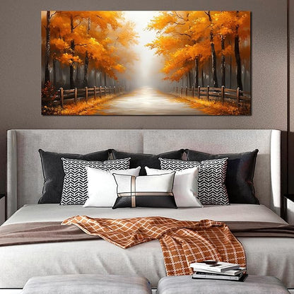AUUZAIUA Forest Wall Art for Living Room Gold Misty Trees Landscape Large Artwork for Bedroom Office Modern Canvas Prints Ready to Hang 29"x58"