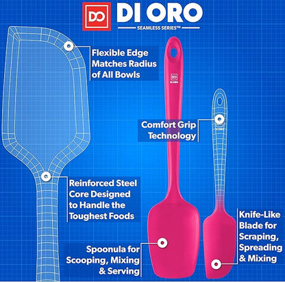 DI ORO Silicone Spatula Set - Rubber Kitchen Spatulas for Baking, Cooking, & Mixing - 600°F Heat-Resistant & BPA Free Silicone Scraper Spatulas for Nonstick Cookware - Dishwasher Safe (3pc, Magenta)