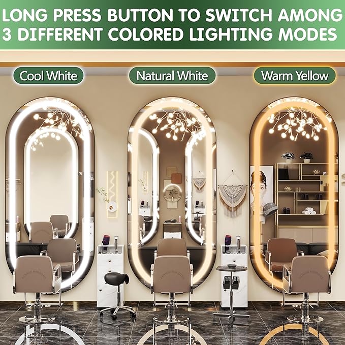FENNIO Full Length Mirror with Lights, 80" x 36" LED Full Body Mirror, Wall Mounted Hanging Mirror with Lights for Bedroom, Salon, Dimmable & 3 Color Lighting, Tempered Glass