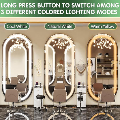 FENNIO Full Length Mirror with Lights, 80" x 36" LED Full Body Mirror, Wall Mounted Hanging Mirror with Lights for Bedroom, Salon, Dimmable & 3 Color Lighting, Tempered Glass