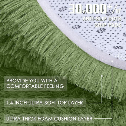 OLANLY 5x8 Machine Washable Large Area Rugs for Living Room, Bedroom, Soft Fluffy Shaggy Bedside Rug, Indoor Floor Carpet for Kids Girls and Boys, Dorms, Nursery, Home Decor Aesthetic, Green