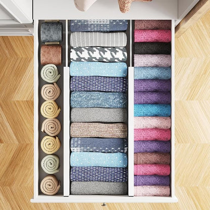 SpaceAid Bamboo 4 Pack Dresser Drawer Dividers, 4.65“ High Adjustable 17“-22” Drawer Organizers, Expandable Organization for Clothing, Clothes, Dressers, White