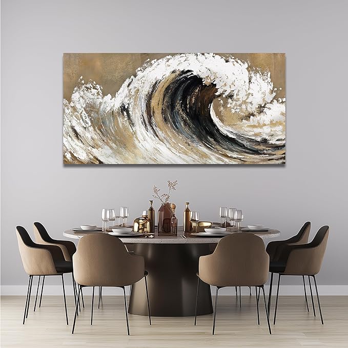 Belmrxne Coastal Wall Art Gold and Black Wall Decor Modern Ocean Canvas Painting Modern Artwork Textured Wall Hanging for Living Room Bedroom Office Decor 24x48 Inches