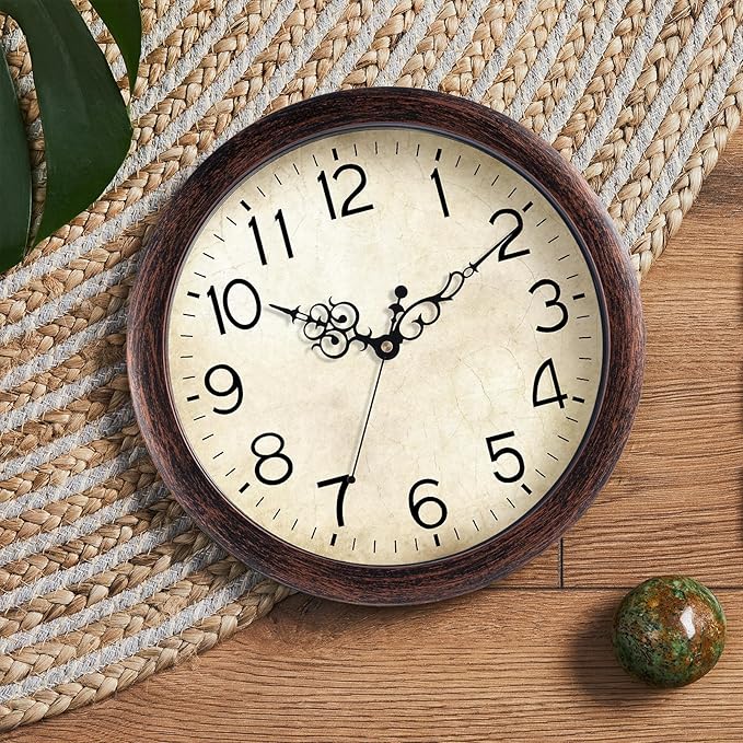 KECYET Wall Clock 12 Inch Vintage Wall Clocks Battery Operated Quartz Silent Non-Ticking Retro Rustic Style Clock Decorative for Living Room, Home Office, Kitchen,Bedroom (Bronze)