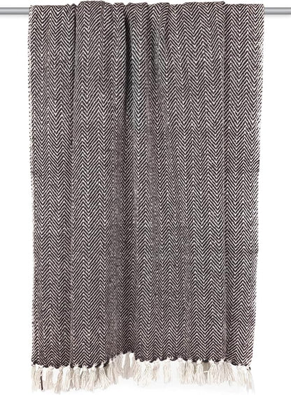 DII Chevron Throw Collection Handloomed Cotton, 50x60, Black