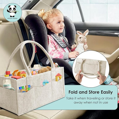HIPHOP PANDA 2-Pack Diaper Caddy Organizer - Nursery Storage Bin & Car Organizer for Diapers, Wipes, and Baby Essentials - Dual-Color Solid Set (Caramel/Oatmeal), Regular Size