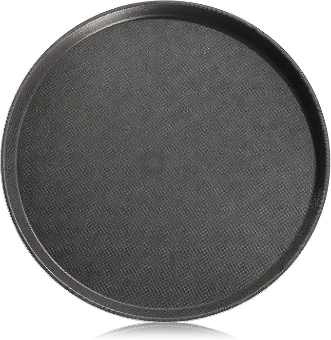 New Star Foodservice Non-Slip Tray, Plastic, Rubber Lined, Round (Black, 16-Inch)