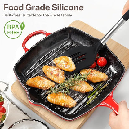 NCUE Silicone Cooking Utensils Set, 28 Pcs Kitchen Utensils Set 446°F Heat Resistant Spatula Set, Food Grade Silicone and Stainless Steel Handle Kitchen Gadgets for Nonstick Cookware BPA Free