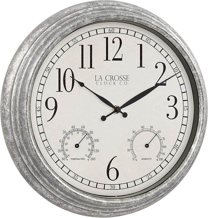 La Crosse Clock 433-3236 14-inch Silas Indoor/Outdoor Galvanized Analog Quartz Wall Clock