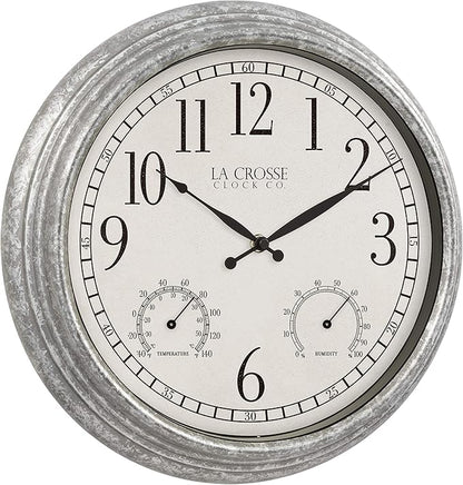 La Crosse Clock 433-3236 14-inch Silas Indoor/Outdoor Galvanized Analog Quartz Wall Clock