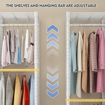 Raybee 90.6" W Clothes Rack with Cover Heavy Duty Clothing Racks for Hanging Clothes Extra Wide Portable Closet Loads 1200LBS Freestanding Garment Rack for Bedroom, White