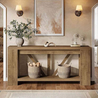Tribesigns 70.9" Extra Long Entryway Table, Farmhouse Wood Console Tables with Storage Shelf, Modern Rustic Sofa Foyer Tables for Entryway, Behind Couch, Living Room, Entrance, Brown
