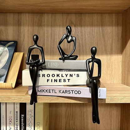 Home Decor Thinker Statue Accents, Set of 3 Thinker Sculptures Office Decor Modern Abstract Resin Decoration on Shelf Table Desk for Living Room Office Bedroom (Large Black)