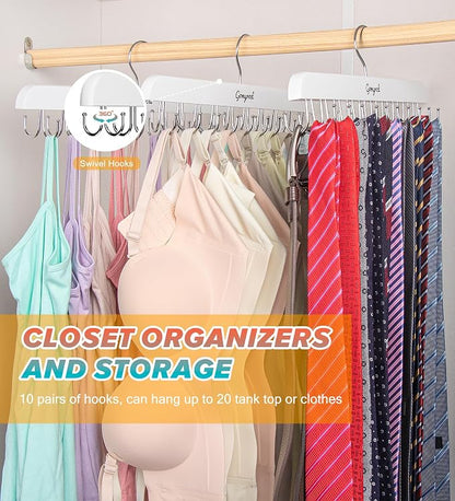 Gomyrod Bra Hanger for Closet, 1 Pack Tank Top Hanger w/20 Hooks Capacity Foldable Wood Space Saving Hangers, 360°Rotating Closet Organizers and Storage for Dorm & Apartment for Bra Scarf Ties(White)