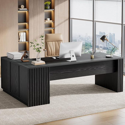 Tribesigns 78" L Shaped Executive Desk with Drawers, Large Office Computer Desk with Cabinet and Storage Shelves, Modern Business Furniture Sets Workstation for Home Office (Grey/Black)
