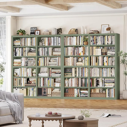 HOSTACK 63" W Open Book Shelf, 73" Tall Bookshelf with Storage, Modern Green Bookshelf, Large Bookcase with 12 Display Shelves, 6 Tier Wooden Book Case for Living Room, Home Office, Library, Green