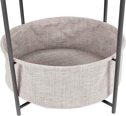 Amazon Basics Round End Table, Charcoal/Heather Gray, 17.7 x 17.7 x 18.9 in | Side Table, with Cloth Basket, Storage