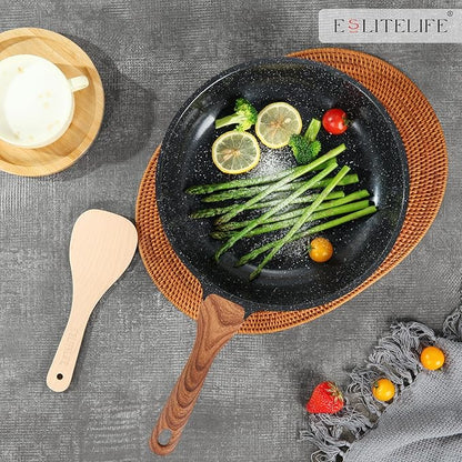 ESLITE LIFE Nonstick Ceramic Frying Pan Skillet with Lid, Non-Toxic Egg Omelette Kitchen Cooking Pans Compatible with All Stovetops (Gas, Electric & Induction), PTFE & PFOA Free (Black, 11" w/Lid)