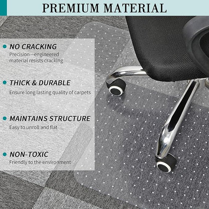 BesWin Office Chair Mat for Carpet, 48'' x 36'' Clear Floor Mat for Low and No Pile Carpeted Floors, Thick and Sturdy Carpet Protector for Work, Home, Gaming, Easy Glide and Flat Without Curling
