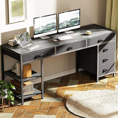 Huuger Computer Desk with 6 Drawers, 63 Inch Office Desk with Shelves, Reversible Gaming Desk, Corner Desk with Storage, for Home Office, Study, Living Room, Grey