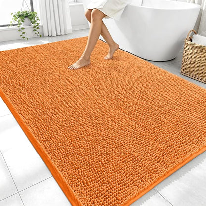 OLANLY Large Bathroom Rugs 70x46, Extra Soft Absorbent Chenille Bath Rugs, Rubber Backing Quick Dry, Machine Washable Bath Mats for Bathroom Floor, Tub and Shower, Home Decor Accessories, Orange