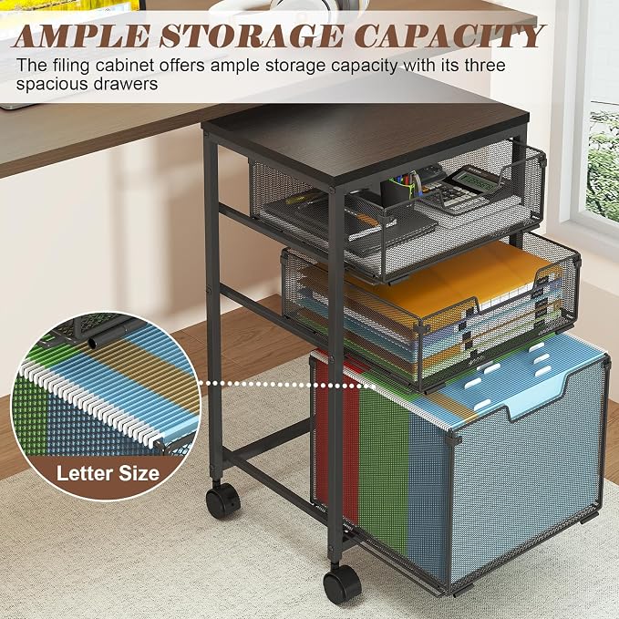 Sbanmao Rolling Storage Cart with 1L+2S Drawers, Mobile File Cabinet, Hanging File Folder Organizer, Printer Stand Utility Cart Filing Cabinet, Craft Art Organizer Cart for Classroom, Office, Home