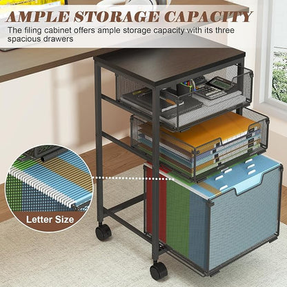 Sbanmao Rolling Storage Cart with 1L+2S Drawers, Mobile File Cabinet, Hanging File Folder Organizer, Printer Stand Utility Cart Filing Cabinet, Craft Art Organizer Cart for Classroom, Office, Home