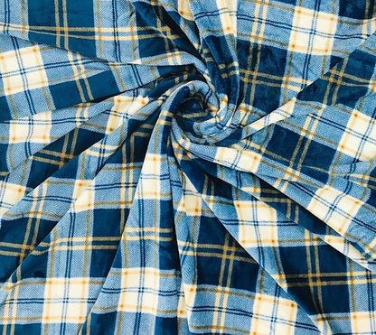 Teal Plaid Farmhouse Fleece Throw Blanket: Soft Blue Cream Brown Tartan Design Accent for Sofa Couch Chair Bed Dorm