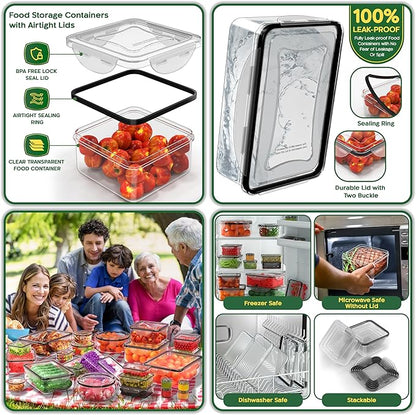 RockBerry 50 Pcs Large Food Storage Containers with Lids Airtight-85 OZ to Small Containers-Total 526 Oz BPA Free Plastic Stackable Containers For Pantry kitchen Organization, Microwave Safe