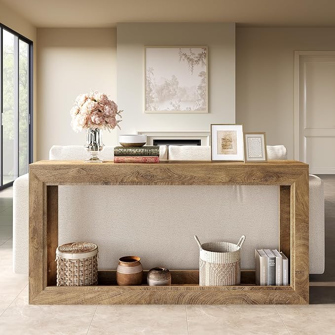 LITTLE TREE Narrow Console Tables, 63" Couch Table Behind Sofa, Extra Long Console Table for Entryway, Hallway, Living Room, Entrance, Foyer, Modern Light Oak Brown