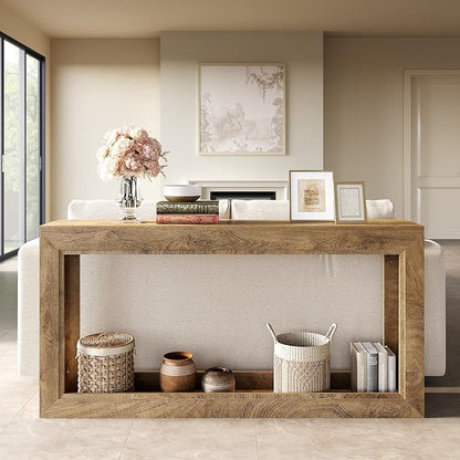 LITTLE TREE Narrow Console Tables, 63" Couch Table Behind Sofa, Extra Long Console Table for Entryway, Hallway, Living Room, Entrance, Foyer, Modern Light Oak Brown