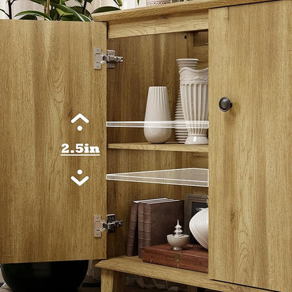Modern Storage Cabinet 3 in 1 Buffet Storage with Wood Legs and Adjustable Shelf for Dinnig Room Living Room Entryway, Brown Oak