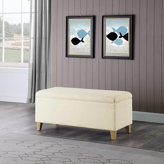 HomePop Storage Bench, Pearl Cream, Rectangle