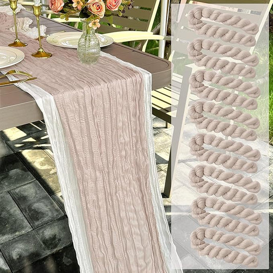 8 Pack Dusty Pink Cheesecloth Table Runner 22 x 108 inch Gauze Cheese Cloth Table Runner Bulk for Rustic Wedding Baby Shower Birthday Party Boho Table Decor
