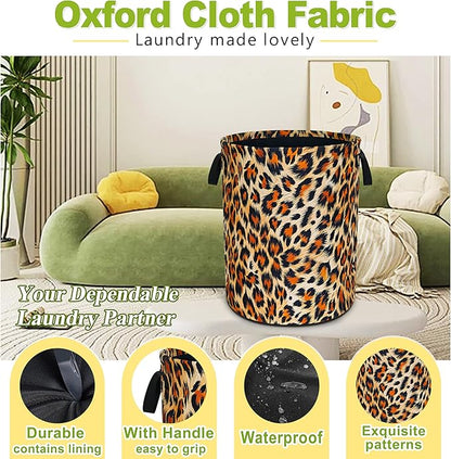 Brown Black Leopard Print Laundry Basket Funny Foldable Waterproof Oxford Cloth Tote Bag Laundry Hamper Large Clothes Storage Bucket Toy Organizer For Bathroom/Laundry Storage/Bedroom 18.9x16.5 Inch