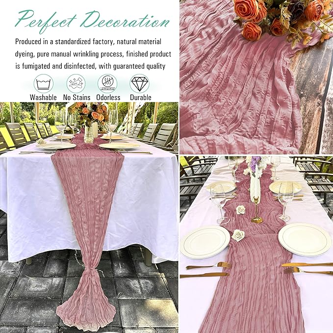 8 Pack Dusty Rose Cheesecloth Table Runner 22 x 108 inch Gauze Cheese Cloth Table Runner Bulk for Rustic Wedding Baby Shower Birthday Party Boho Table Decor