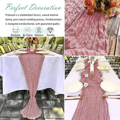 8 Pack Dusty Rose Cheesecloth Table Runner 22 x 108 inch Gauze Cheese Cloth Table Runner Bulk for Rustic Wedding Baby Shower Birthday Party Boho Table Decor